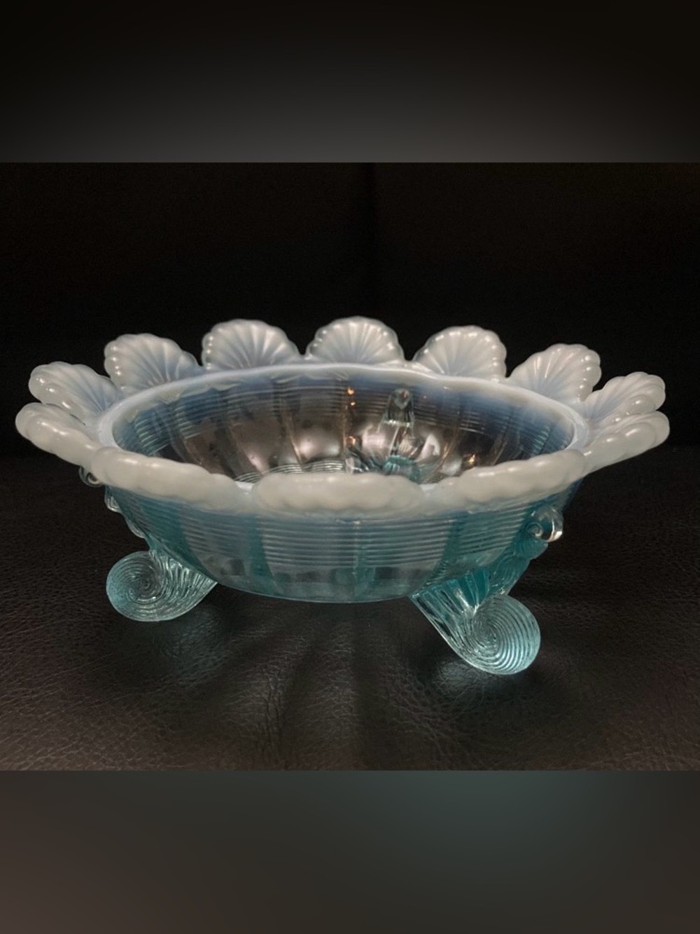 Northwood Klondyke Blue Opalescent Glass Small Berry Bowl!